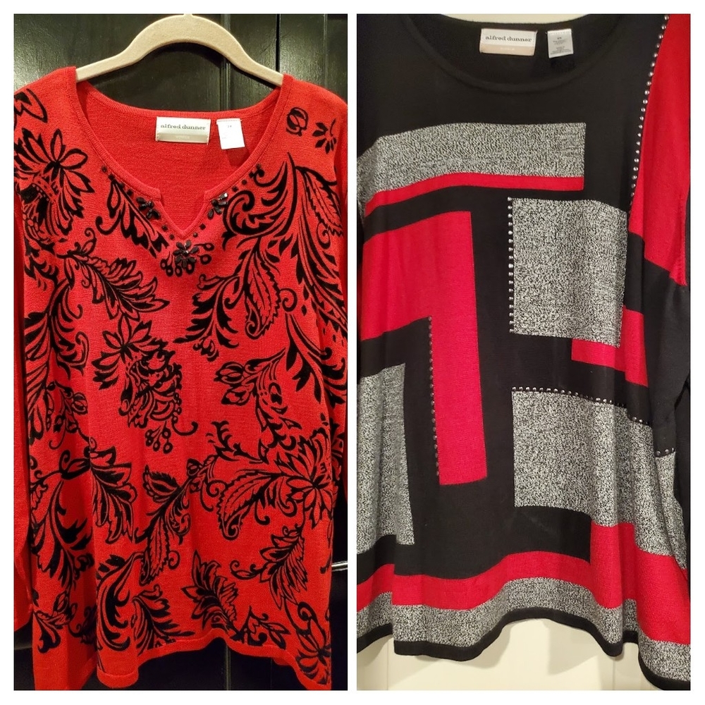 NWOT Womens Black/red/gray sweater; Red/black sweater, set of 2
